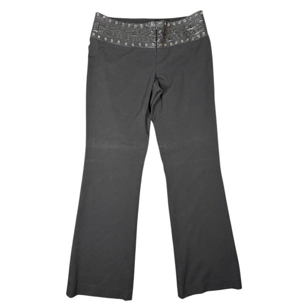 Cache Womens Black Flare Dress Pants Grommet Embossed Waist Size 10 Style 5418